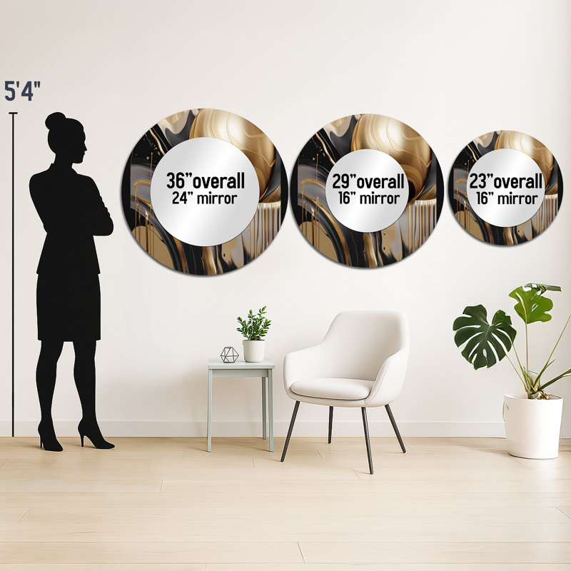 Rabush Gold And Black Captivating Marble IV - Marble Wall Mirror, Modern Round Decorative Mirror, Printed Metal Art