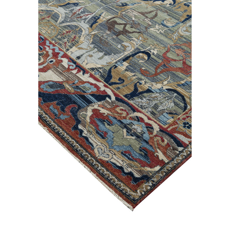 High-Quality Hand-Knotted Charcoal And Red Area Rug, Rectangle 6' x 9'