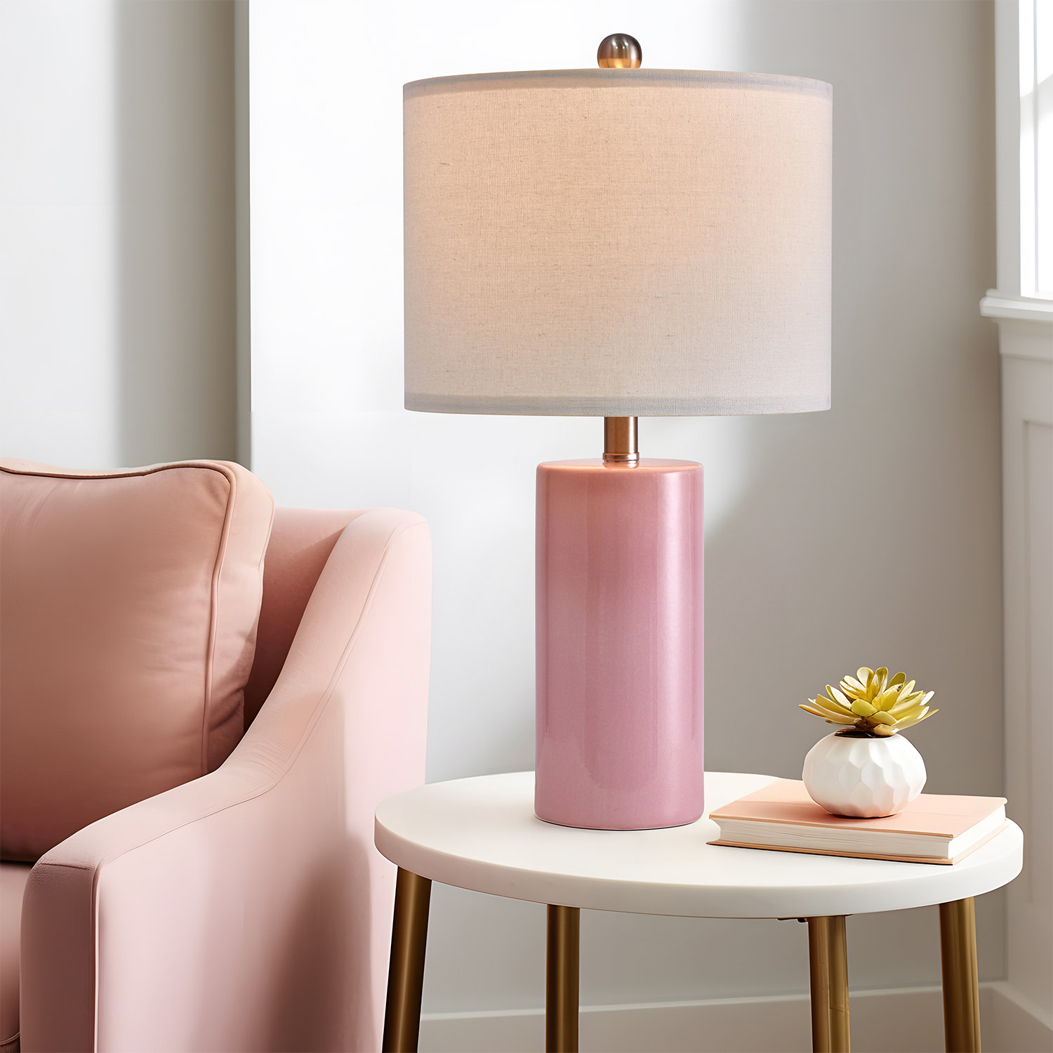 Latitude Run® Avawatz 22＂Modern Pink Ceramic Lamp, for Living Room