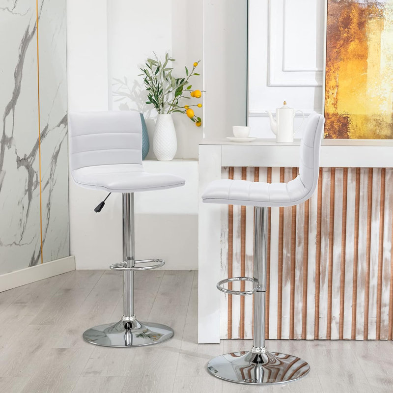 Ensemble de 2 tabourets de bar en cuir de polyuréthane, tabourets de bar pivotants réglables carrés modernes avec dossier, chaises de bar sans accoudoirs à hauteur de comptoir pour chaise de cuisine (noir)