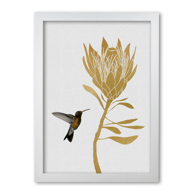 Hummingbird & Flower I - Print, 30 cm H x 21 cm W x 5 cm D, White Grain Frame