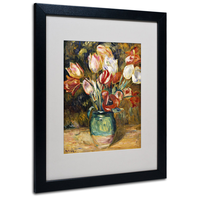«Vase de fleurs 1888-89» par Pierre-Auguste Renoir - reproduction d'art encadrée, H 20 po x l 16 po x P 0,5 po, Noir