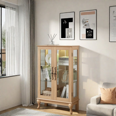Curio Cabinet With 2 Tempered Glass Doors, Adjustable Shelves And Led Light