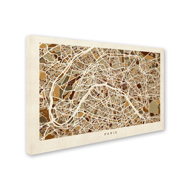 « paris france street map », reproduction d’impression sur toile tendue, H 22 po x l 32 po x P 2 po