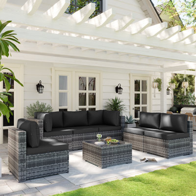 7-pieces Outdoor Rattan Wicker Sectional Seating Group With Cushions