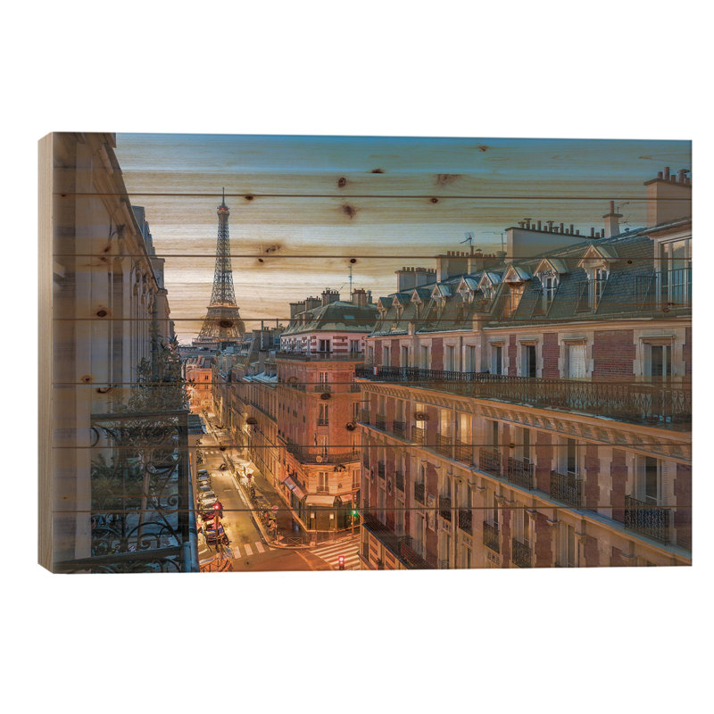 Balcon avec vue par Jan Becke - Photographie sans cadre sur bois, H 18 po x l 26 po x P 1,5 po