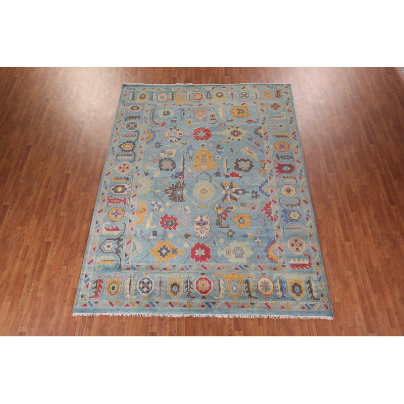 Light Blue Floral Oushak Indian Area Rug 9x12