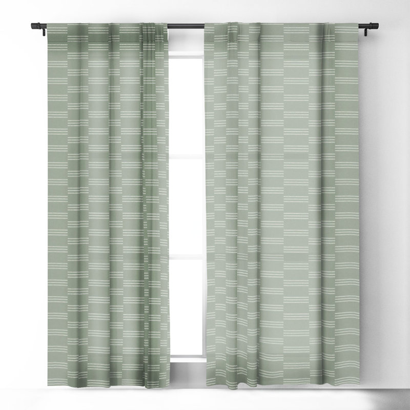 Little Arrow Design Co Ella Triple Stripe 1pc Blackout Window Curtain Panel, 50" W x 120" L, Sage Green