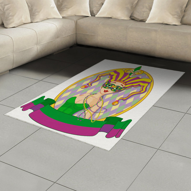 Mardi Gras High Density Long Fiber Poly Threads Decorative Area Rug Carpet, Rectangle 4' x 5'8"
