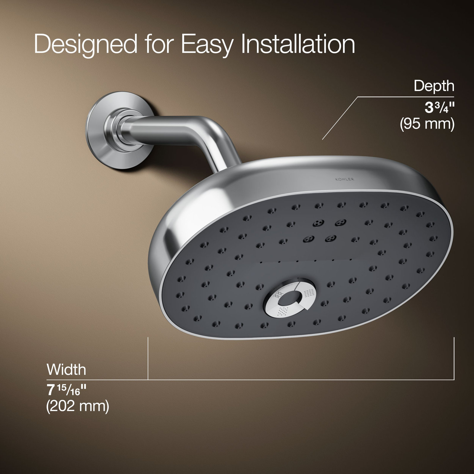 Statement Oval Multifunction Showerhead, Polished Chrome