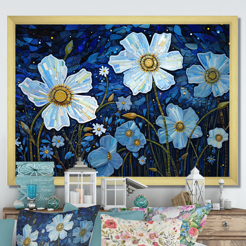 Moonlight Wildflowers Field Dreams sur impression sur toile, H 12 po x l 20 po x P 1 po, Cadre flottant blanc