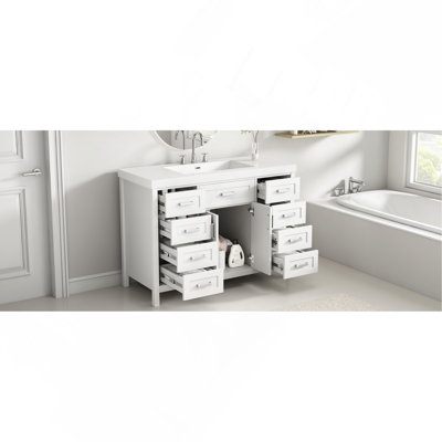48" Bathroom Vanity with Sink, 2 Doors and 8 Drawers, Soft Close System, Classic Design, White