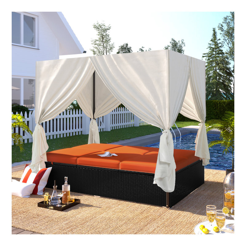 Lit de jour d'extérieur en osier avec coussins, sièges réglables pour patio, Orange