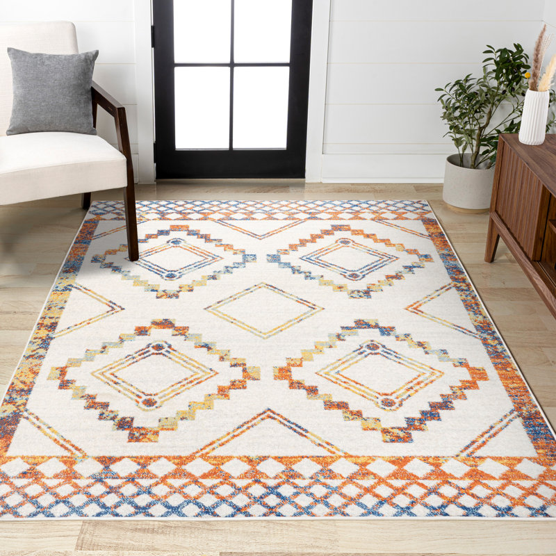 Amir Moroccan Beni Souk Ivory/Blue/Orange Rug, Rectangle 5'3" x 7'7"