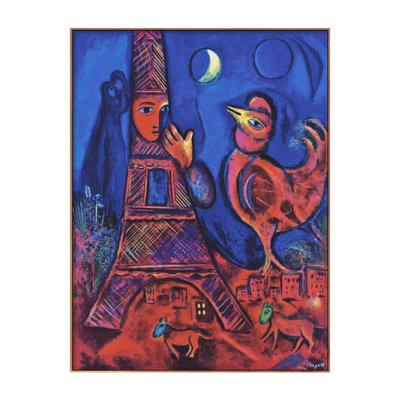 Framed Canvas Giclee Print Good Morning Paris by Marc Chagall Wall Art for Living Room Home Office Decorations(Wood Color Slim Frame,18"x24")