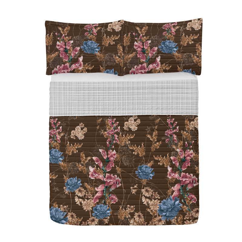 Queen Chocolate Multicolor Reversible Microfiber Bedspread Set
