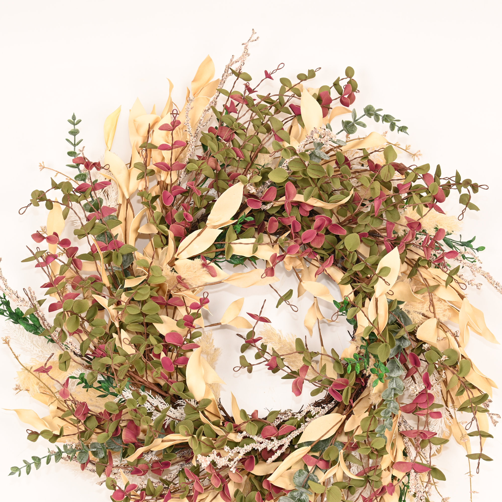 24" Artificial Farmhouse Fall Autumn Mini Eucalyptus Berry Front Door Wreath For Thanksgiving Day Harvest Decor