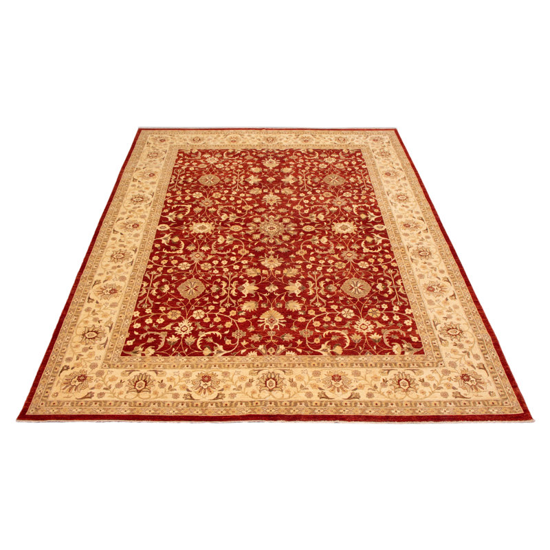 Tapis unique rouge foncé / crème / brun nouvel âge noué à la main 11 pi 9 po x 14 pi 7 po Vinit