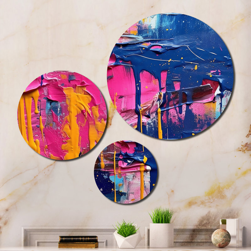 Pink and Blue Explosions Of Color - Abstract Metal Art Living Room Set