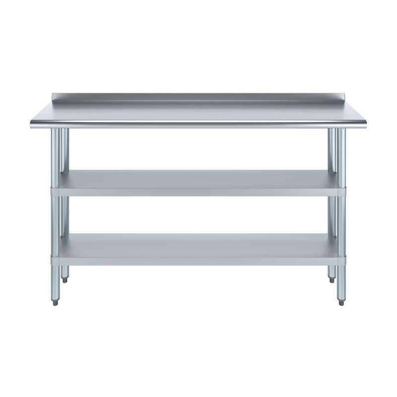 Table de préparation en acier inoxydable avec dosseret de 1,5 po et 2 tablettes inférieures, H 36,5 po x l 60 po x P 14 po