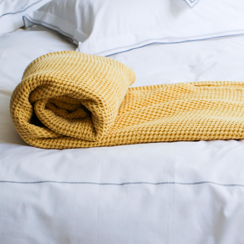 Alba Waffle Weave Bed Throw, Queen, Mimosa