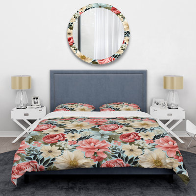 Ensemble de housse de couette rose rétro Flower Garden Symphony III
