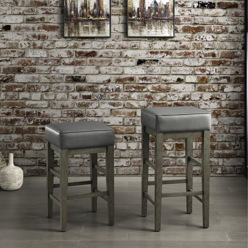24 tabourets de hauteur de comptoir 24 po, siège en similicuir gris, bois massif antique, luminaire de salle à manger de 2, structure en bois, pour la décoration