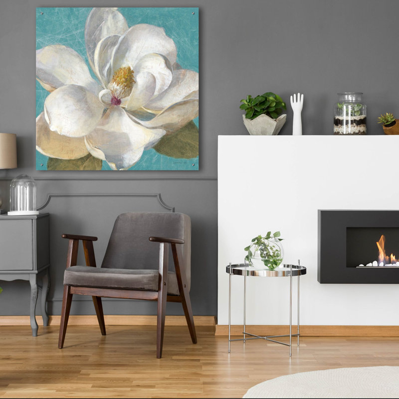 «Turquoise Bloom 1» par Danhui Nai, art mural en verre acrylique, H 36 po x l 36 po x P 0,2 po