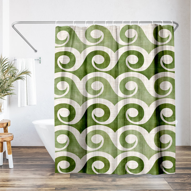 Rideau de douche 71 "x 74", Vagues rétro en vert par Modern Tropical