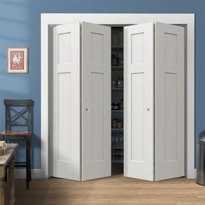 Molded Craftsman Manufactured Wood Primed Bifold Interior Door with Installation Hardware Kit