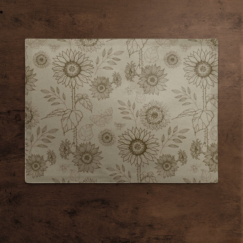 Aslean Cotton Floral Rectangle Placemat, Brown