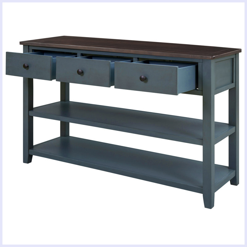 Console rétro avec deux tablettes ouvertes, Espresso, Marine