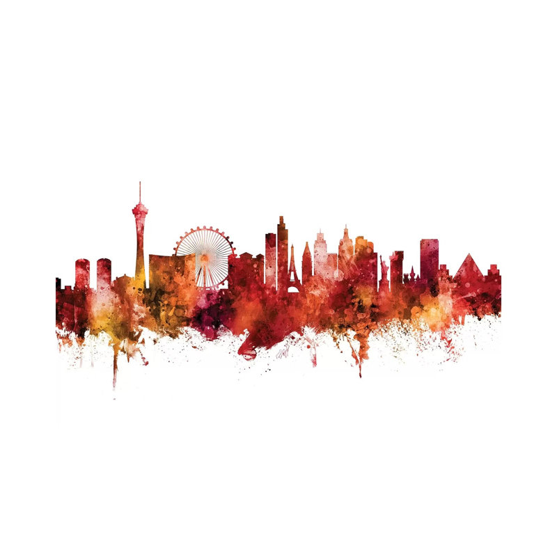 Las Vegas Nevada Skyline Red by Michael Tompsett - 1 Piece Wrapped Canvas Wall Art, 101.6 cm H x 66.04 cm W x 3.175 cm D