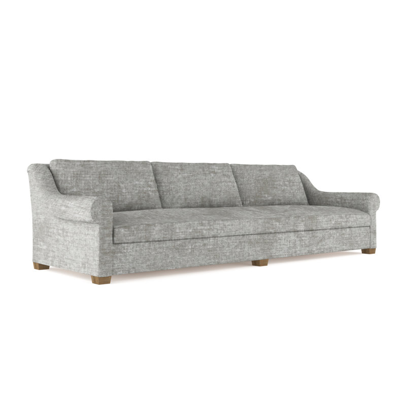 Thompson Rolled Slope-Arm Sofa, 32" H x 120" W x 46" D, Crushed Velvet Silver Streak, Dark Brown