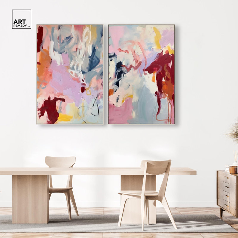 Crimson Lavender Fusion Canvas Print Pink Abstract Art Set by Art Remedy, Black Frame, 10 x 15, H 55 po x l 37 po