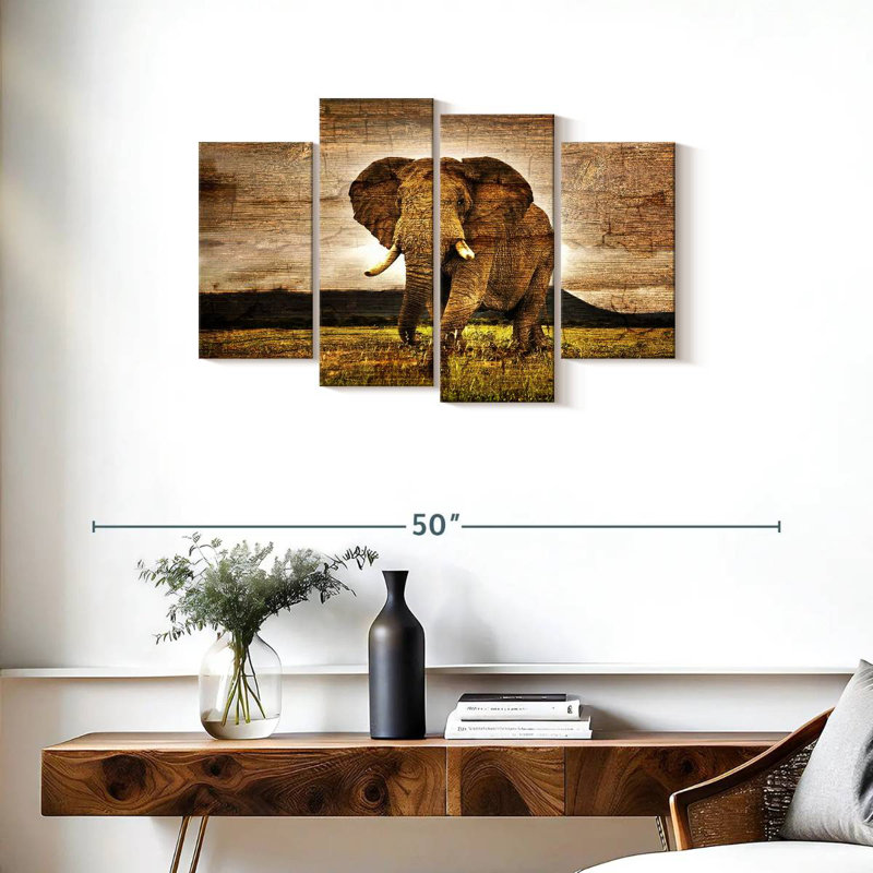 Éléphant en bois, H 22 po x l 36 po