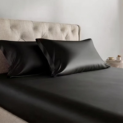 Satin Full Sheets Set - 3 Piece Black Silky Bed Sheets Set with 17-Inch Deep Pocket, Luxury Silk Feel Satin Queen Size Sheet Set