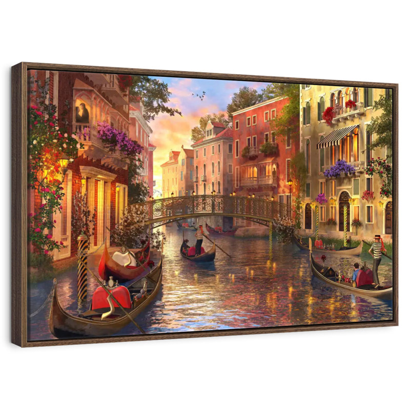 Coucher de soleil romantique à Venise, Cadre flottant noyer, 40 po x 27 po