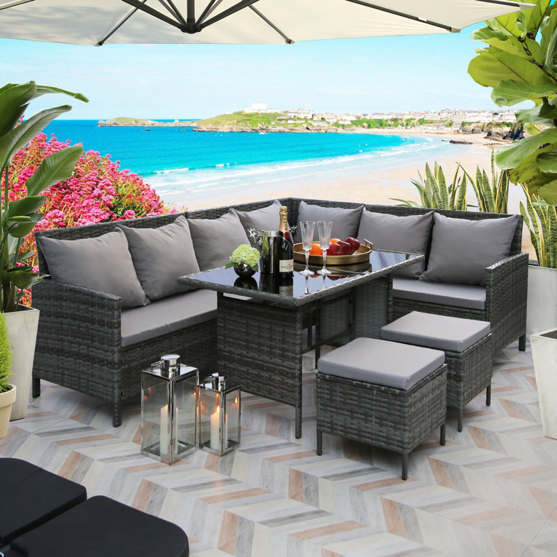 Kissner Rattan 7 - Person Seating Group, Grey, Grey