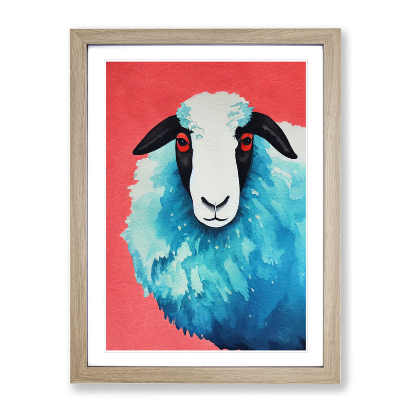 Watercolour Sheep No.7 - Framed Print, 34cm H x 25cm W x 2cm D, Oak