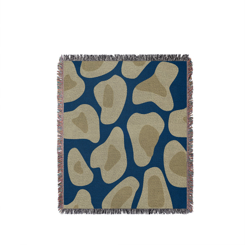 Jeté en coton à imprimé léopard, 50 x 70, Bleu marine Jaune terne