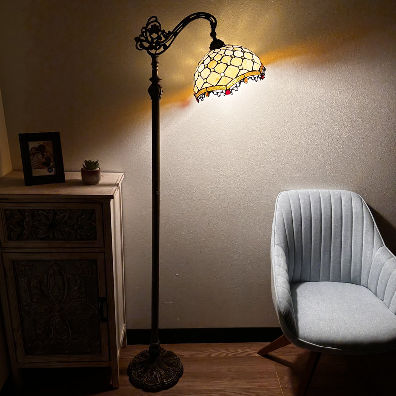 Keenesburg Tiffany Floor Lamp Gold Stained Glass Crystal Beans LED Bulb Included Gooseneck 20"W*12"D*63"H