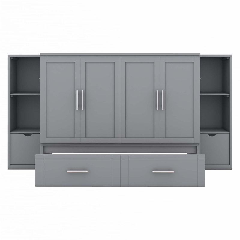 Lit escamotable avec tablettes, tiroirs et ports USB Murphy, Double