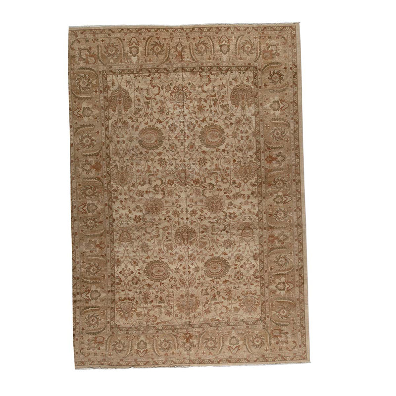 Tapis brun / olive en laine noué à la main de conception unique 12 pi 2 po x 17 pi 4 po