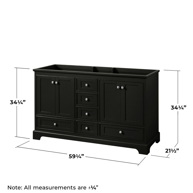 Base de salle de bain double 60 po uniquement meuble-lavabo Deborah, Espresso foncé / chrome poli