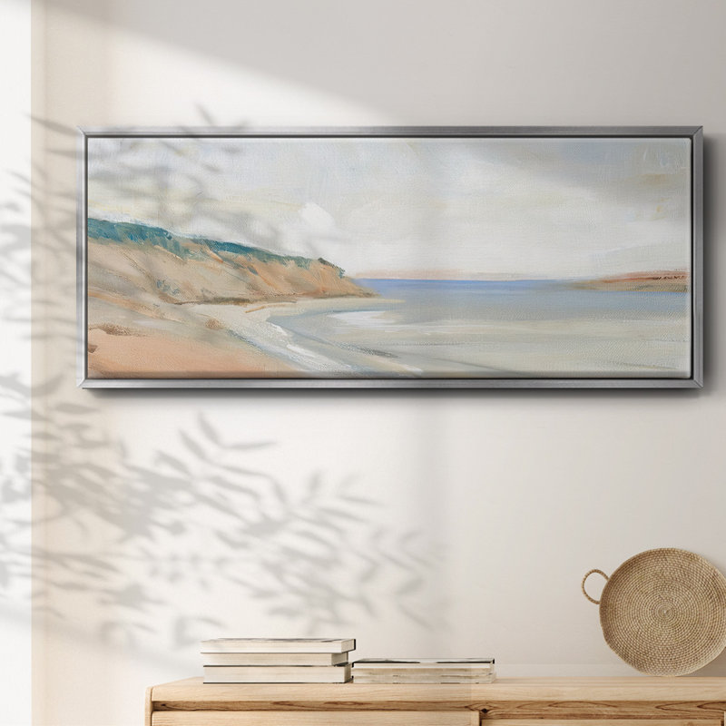 Étude de rivage I, Pas de tapis, H 25 po x l 37 po x P 2 po, Toile argentée avec cadre flottant