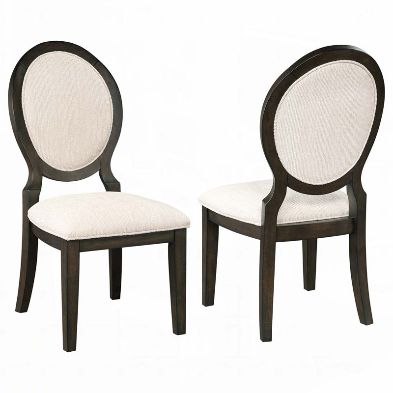 Dark Oval Back Dining Chair  2 Chairs , Cream Chenille Upholstery, Square Front And Flared Rear, 39.11 Inches Tall, Room Decor For Special Events Side Chairs In , Of 2, Upholstery With Welt Trim,