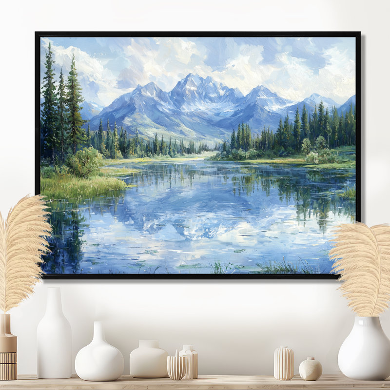 Glendaliz Mountain River Reflections In Rocky Mountains IV - Montagnes, reproduction encadrée, Noir, H 12 po x l 20 po