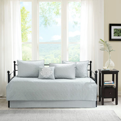 Housse de lit de jour réversible grise - 6 pièces pour un matelas simple, avec 1 housse, 3 taies décoratives et coussin décoratif