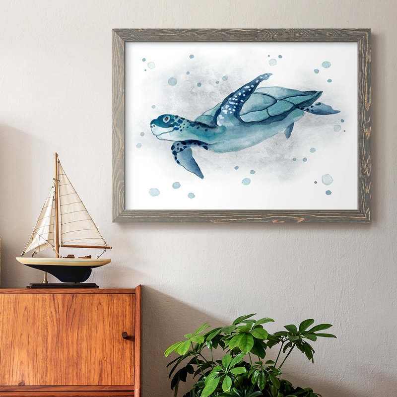 Blue Turtle II, reproduction d'art sur toile, Gris, H 22 po x l 32 po